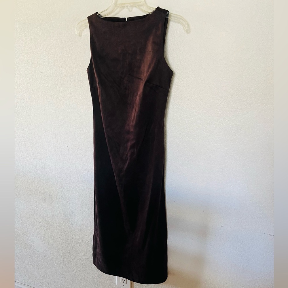 Sincerely Jules Satin-Look Sleeveless Midi Dress in Deep Brown